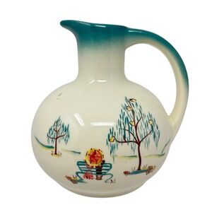Vintage Brock California‎ Forever Yours Pitcher MCM Teal Drip Glaze 1950s
